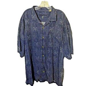 Tommy Bahama Pre-loved 100% Silk XXL Light Blue on Blue Aloha Short Sleeve Shi